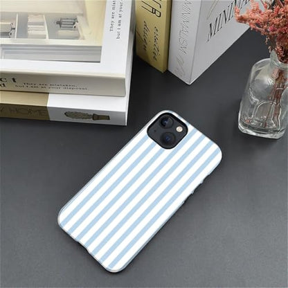 Compatible with iPhone 15 Plus Case,Glossy 2-in-1 Sleek All-Inclusive Dual-Layer Material Soft TPU + PC Back for Blue Stripes Geometric Pastel Summer Beach - color: Blue Stripes Geometric Pastel Summer Beach-Glossy, size: iPhone 15 Plus