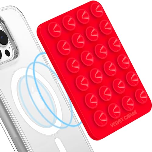 Velvet Caviar Suction Cup Phone Case Mount Compatible with MagSafe Devices Only - Magnetic Silicone Sticky Phone Grip Holder for iPhone Back of Phone - Mirror Gripper (Red) - color: Red
