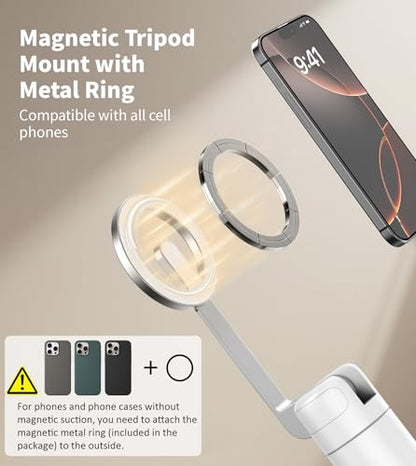 TONEOF 68" Magnetic Aluminum Phone Tripod Selfie Stick for iPhone & Android - color: White
