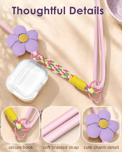 Swooflia Cell Phone Crossbody Lanyard for Women - Adjustable, Lightweight Strap with Tether Tabs for Travel Hiking Hands-Free - color: Floral Pink