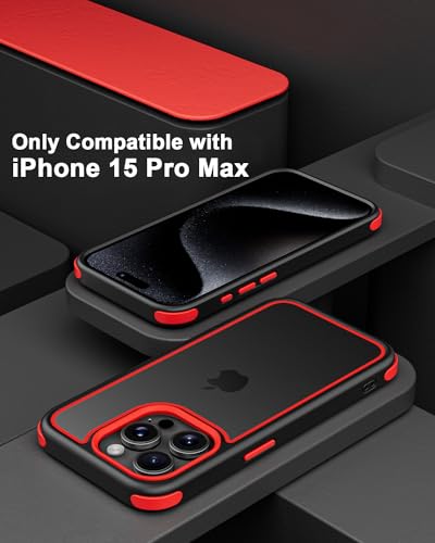 Mobnano Compatible with iPhone 15 Pro Max Case, with Multicolor Protective Shockproof Bumpers, Crystal Clear Back Not Yellowing Anti-Scratch Hard PC Back & Soft Silicone TPU Frame Cover - Black/Red - color: Black/Red, size: iPhone 15 Pro Max
