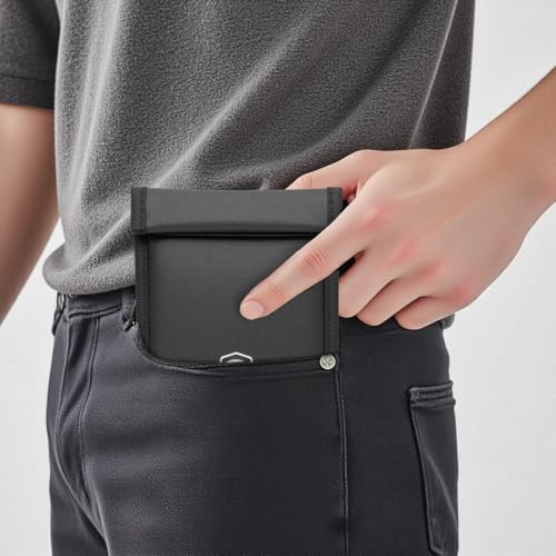 Faraday Bags for Phones [5G/Bluetooth/WiFi/GPS] Signal Blocker, Fireproof Waterproof Anti-Scratch | Detachable Wrist Strap, RFID Blocking Anti-Tracking Pouch