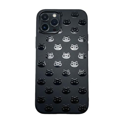 Black Case Compatible with - iPhone 14 Pro - Kawaii Frog Pattern Matte Finish Protective Dark Rubber TPU Cover Soft Cartoon Froggy Durable Bumper Cute Design Animal Cool Adorable for Teen Girls - size: iPhone 14 Pro