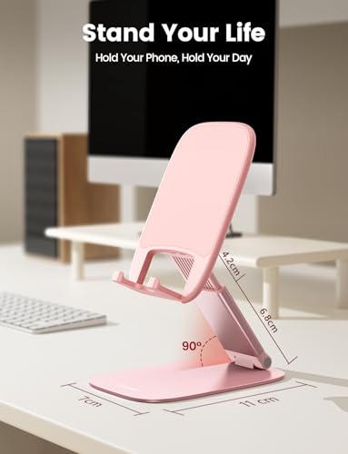 Lamicall Foldable Ultra-Thin Phone Holder, Pink Desk Accessories for Women - color: C-Pink