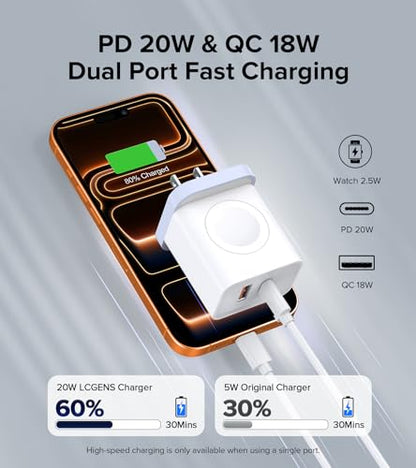 [3 in 1] USB C Charger Block for Apple Watch Charger Magnetic Fast Charging - color: White