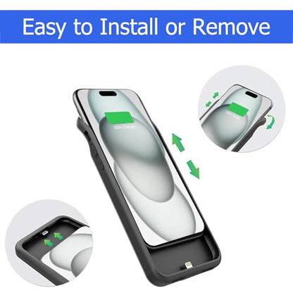 Battery Case for iPhone 15, [10000mAh] Enhanced Rechargeable Portable Protective Wireless Charger Case Battery Pack Support CarPlay Wireless Charging Case Compatible with iPhone 15 (6.1 inch)-Black - size: iPhone 15