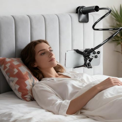 360-Degree Rotating Phone Holder Adjustable Long Arm Lazy Bedside Clamp Stand Hands-Free Mobile Mount for Watching Videos and Video Calls