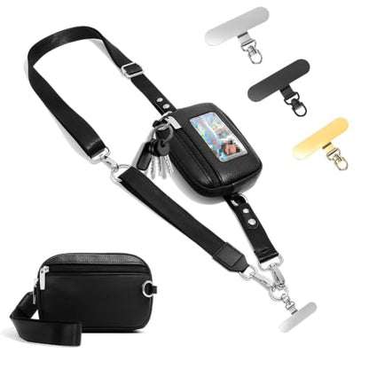 MOLOPPO Phone Lanyard for Smartphone, Adjustable Crossbody Strap-Black Bag - color: A3- Black With Bag