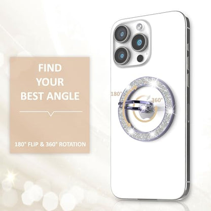 Pikabo Magnetic Phone Ring Holder for MagSafe, Glitter Phone Grip Stand - color: Glitter Purple