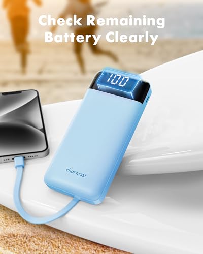 charmast Power Bank Portable Charger with Reinforced Built-in 4 Cables - color: SkyBlue
