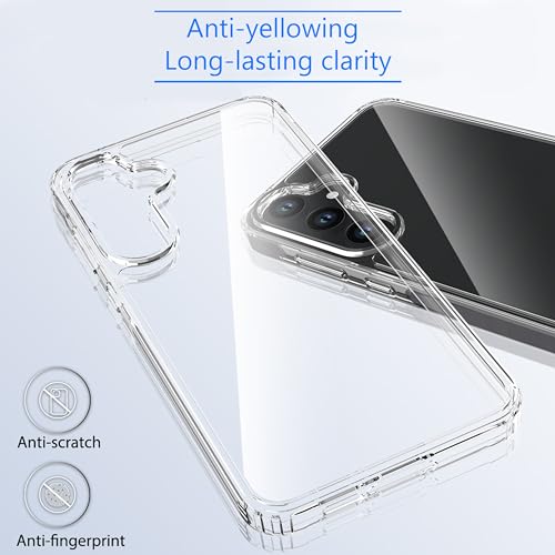 Crystal Clear case for Samsung Galaxy A15 5G/4G [Non-Yellowing][10FT Military Grade Protection] Anti-Scratch Protective Transparent Cover with Acrylic Hard(Back) + Soft TPU Bumper(Sides) Clear