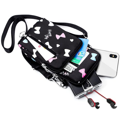 BIAOTIE Lightweight Small Crossbody bags Cell Phone Purses Travel Pouch Shoulder Bag for Women - color: Black Bow