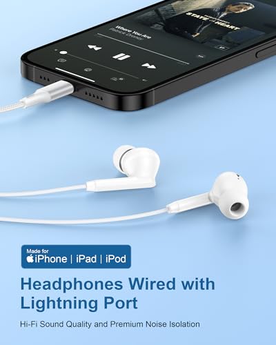 Lightning Headphones for iPhone 14/13/12 Pro Max, Wired Earbuds Lightning - color: White-1 Pack