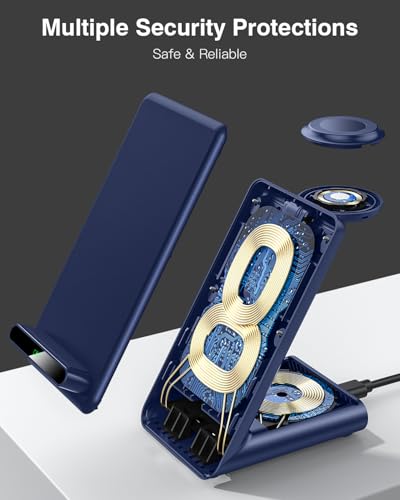 Wireless Charging Station,3 in 1 Charging Stand for Apple Multiple Devices - color: Blue