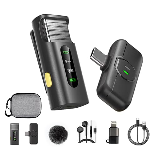 Wireless Lavalier Microphone for iPhone Android, Plug-Play Lapel