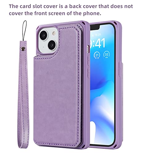 iCoverCase Compatible with iPhone 14 Wallet Phone Case with Card Holder for Women, RFID Blocking Embossed PU Leather Wrist Strap Case 6.1 Inch (Macaron Purple) - color: P-Purple
