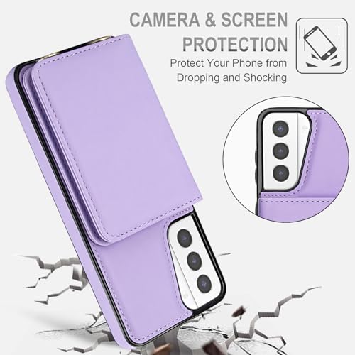 Phone Case for Samsung Galaxy S21 Plus S21+ 5G Wallet Cell Cover with Tempered Glass Screen Protector Wrist Crossbody Strap RFID Blocking Card Holder Slot S21+5G S21plus 21S + S 21 21+ G5 Women Purple - color: Purple
