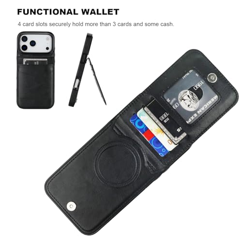 KIHUWEY for iPhone 17 Pro Max Wallet Case Card Holder for MagSafe, Black | Card Holder, Wireless, RFID, Flip PU Leather, Magnetic , Kickstand, Heavy Duty Cover - color: Magsafe for Black