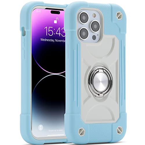 MARKILL Compatible with iPhone 14 Pro Case 6.1 Inch with Built-in Ring Stand, Military Grade Drop Protection Full Body Rugged Heavy Duty Case 3 in 1 Protective Durable Cover - color: Ice Blue, size: iPhone 14 Pro 6.1"