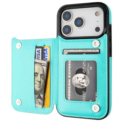 ONETOP for iPhone 17 Pro Wallet Case with Credit Card Holder,LightBlue | Kickstand,ID/Cash Holder,Case Wallet with Card Slots,Double Magnetic Clasp,Durable PU Leather Shockproof Cover for Women Men - color: Light Blue