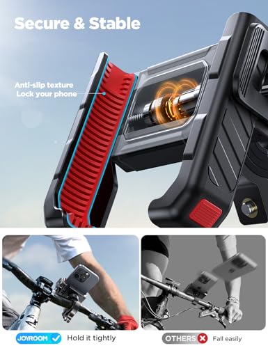 JOYROOM Motorcycle Bike Phone Holder Mount, 1s Lock Bike Phone Holder - color: Red