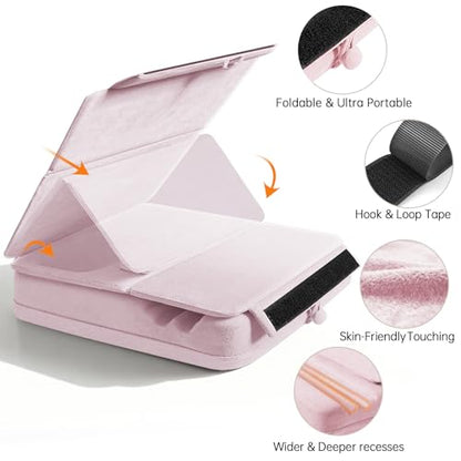 Tablet Pillow Stand with Storage, Foldable iPad Holder for Lep, Bed, Sofa, and Desk - Soft Pad Dock with Pocket and Stylus Mount Compatible with 4-13" iPad Pro/Air/Mini, Galaxy Tab, Kindle (Purple) - color: Purple
