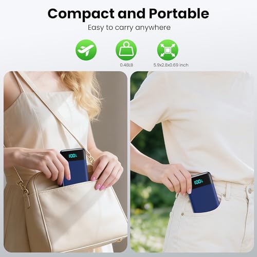 Portable Charger with Built-in AC Plug and Cables,13800mAh All in One USB C Fast Charging Power Bank,Travel Essentials Portable Phone Charger Battery Pack for iPhone 17/16/14,Galaxy,Android-Dark Blue - color: Dark Blue