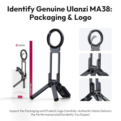 ULANZI MA38 Magnetic Phone Tripod for iPhone 18 Pro, Aluminum Phone Holder - color: Obsidian Gray