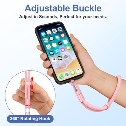 Meliya Phone Wrist Strap, 2 Pack Adjustable Cell Phone Lanyard Strap with 2 Tether Tabs for Smartphones - color: Black/Pink