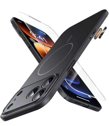 JUESHITUO Magnetic Slim Fit Case for iPhone 17 Pro Max(6.9"), Ultra Thin Matte Anti-Scratch Hard PC Cover(1X Screen Protector), OriginFit Case iPhone 17 Pro Max Compatible with MagSafe, Black - color: Black, size: iPhone 17 Pro Max
