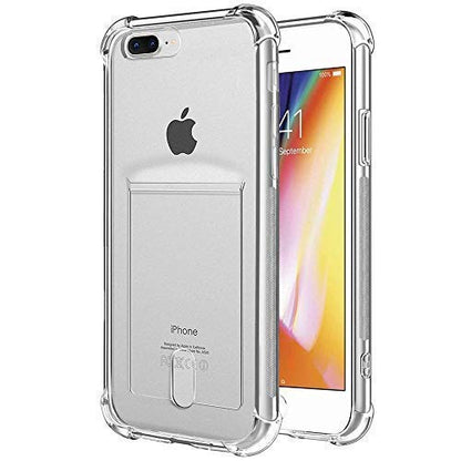 Clear Case with Card Holder, [Slim Fit][Wireless Charger Compatible] Protective Soft TPU Shock-Absorbing Bumper Case with Soft Screen Protector Compatible with iPhone 7 Plus / 8 Plus - size: iPhone 7 Plus