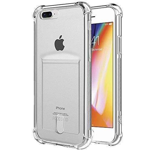 Clear Case with Card Holder, [Slim Fit][Wireless Charger Compatible] Protective Soft TPU Shock-Absorbing Bumper Case with Soft Screen Protector Compatible with iPhone 7 Plus / 8 Plus - size: iPhone 7 Plus