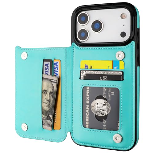 ONETOP for iPhone 17 Pro Max Wallet Case with Credit Card Holder,LightBlue | Kickstand,ID/Cash Holder,Case Wallet with Card Slots,Double Magnetic Clasp,Durable PU Leather Shockproof Cover for Women Men - color: Light Blue