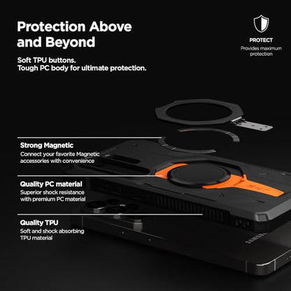 VRS DESIGN TerraGuard Active for Samsung Galaxy S26 Ultra Case (2026), Magnetic Charging Compatible Ring Kickstand, Heavy Duty Rugged Shockproof Cover (Matte Black) - color: Matte Black