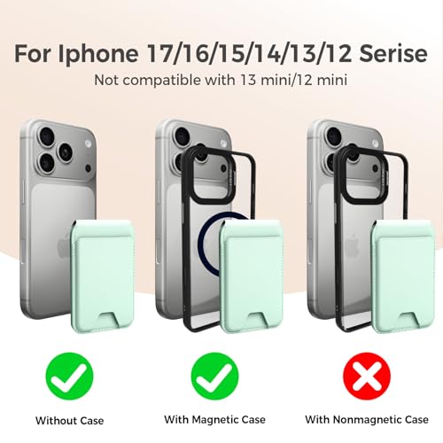 for MagSafe Wallet，Leather Magnetic Wallet for Phone with Adjustable Stand，5 Magnetic Credit Card Holder RFID Blocking for iPhone 17 16 15 14 13 12 Pro Max Air Series Cases(Slim-Green) - color: Slim-Green