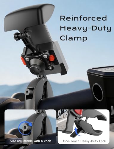 Motorcycle Phone Mount-1s Auto Lock & Vibration Dampener, Anti-Shake Handlebar Cell Phone Clamp - Camera Friendly, 360° Rotation Motorcycle Bike Phone Holder for iPhone / Samsung, 4.7-7.2" Smartphones - style: Sun Visor