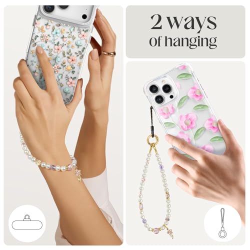 pcgaga Pearl Beaded Phone Charm, Phone Wrist Strap, Handmade Bracelet Straps, Anti-Lost Lanyard Wrist Chain for Airpods Women Girls Gift - color: Pink Blossom