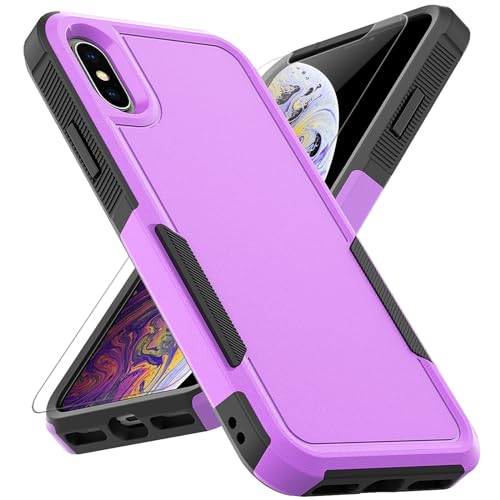 for iPhone X/iPhone Xs Case: Dual Layer Protective Heavy Duty Cell Phone Case Shockproof Rugged Bumper Tough with Screen Protector - Military Grade Drop Tested for Appple iPhone X/iPhone Xs, Purple - color: Purple (PC) + Black (TPU)