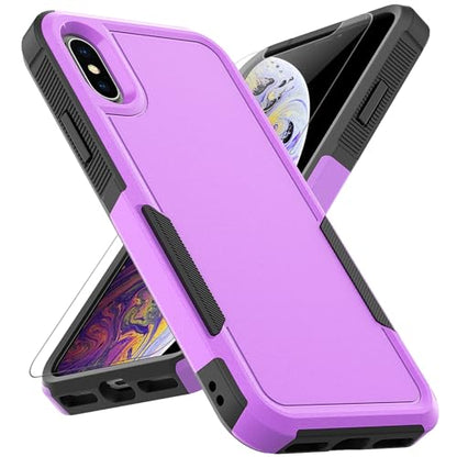 for iPhone X/iPhone Xs Case: Dual Layer Protective Heavy Duty Cell Phone Case Shockproof Rugged Bumper Tough with Screen Protector - Military Grade Drop Tested for Appple iPhone X/iPhone Xs, Purple - color: Purple (PC) + Black (TPU)