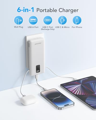 charmast Portable Charger Power Bank 10000mAh with Built-in AC Wall Plug - color: Grey