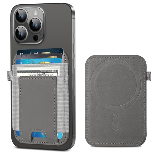 For Magsafe Wallet, Strongest Magnetic Wallet for iPhone 17/16/15/14/13/12 Series, Magnetic Card Holder with 2 Card Slots, RFID Blocking, Vegan Leather, Hold 7 Cards, Gray | Magnetic Wallet for iPhone 17/16/15/14/13/12 Series, Magnetic Card Holder with 2
