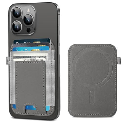 For Magsafe Wallet, Strongest Magnetic Wallet for iPhone 17/16/15/14/13/12 Series, Magnetic Card Holder with 2 Card Slots, RFID Blocking, Vegan Leather, Hold 7 Cards, Gray | Magnetic Wallet for iPhone 17/16/15/14/13/12 Series, Magnetic Card Holder with 2