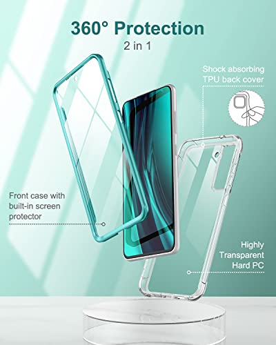 SURITCH for Samsung Galaxy S21 FE Clear Case 6.4" (Only), [Built-in Screen Protector] Full Body Protective Hard Shell+Soft TPU Phone Case for Samsung S21 FE -(Green Edge) - color: Green Edge