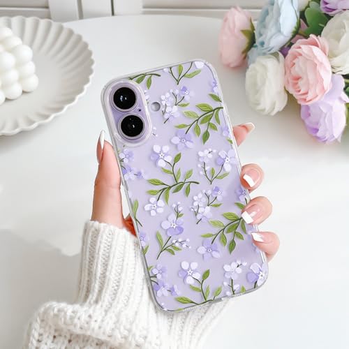 NITITOP Compatible with iPhone 15 Pro Case Clear Cute Flower - Purple | Branch, Floral, Precision camera cutouts, For girl woman, Slim fit, Soft TPU, Shockproof - color: Purple