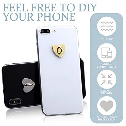 Konohan 12 Pcs Cell Phone Holder Ring Cute Heart Phone Charm Hooks Adhesive Smartphone Finger Ring Stand Sticky Metal Loop Grip for Cellphone Case Pad Tablet DIY Accessories