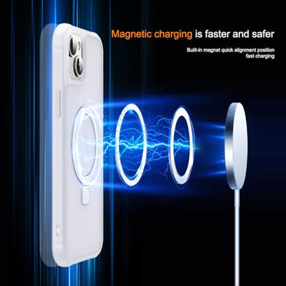 SKYLMW Compatible with iPhone 13/14 Case with Stand,Translucent | iPhone 13 Case iPhone 14 Case 6.1",Magnetic Ring Stand,Compatible with MagSafe,Military-Grade Protection,Great Grip Feeling - color: Translucent, size: Iphone 13 & Iphone 14