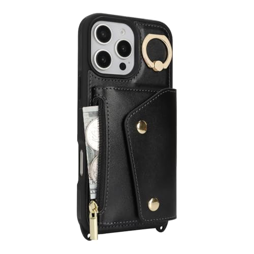 Lipvina Crossbody Wallet Case for iPhone 16 Pro,Black - color: 01-Black, size: iPhone 16 Pro 6.3"