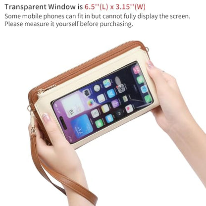 GOIACII Phone Purse Crossbody Bags for Women Small Travel Wallet Touch Screen RFID Blocking - color: A06 White and Brown