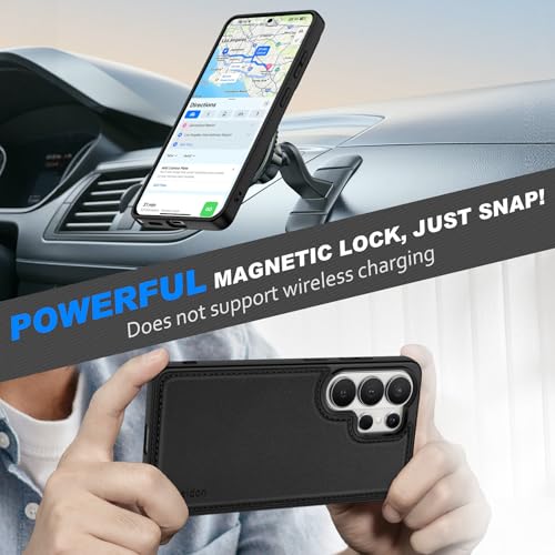 SHIELDON Detachable Leather Wallet Case for Galaxy S26 Ultra 6.9", Black | Genuine Leather, RFID Blocking, Credit Card Holder, Magnetic Closure, Kickstand, 2 in 1 Folio Design, Full Protection Cover - color: Black