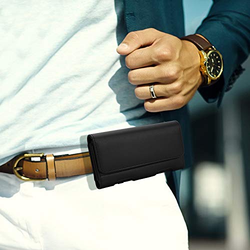 BECPLT Leather Holster Pouch with ID Card Holder, Belt Clip Case for iPhone 13 Mini, 12 Mini, 8, 7, 6s, 6, Galaxy S10e (Fit with Thin Case on) - color: Black-Leather, size: S (5.8" x 3" x 0.5")